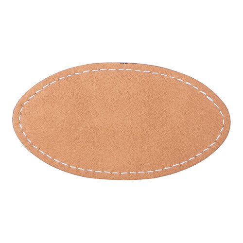 Oval läderetikett 8,2 x 4,4 cm för sublimering - brun