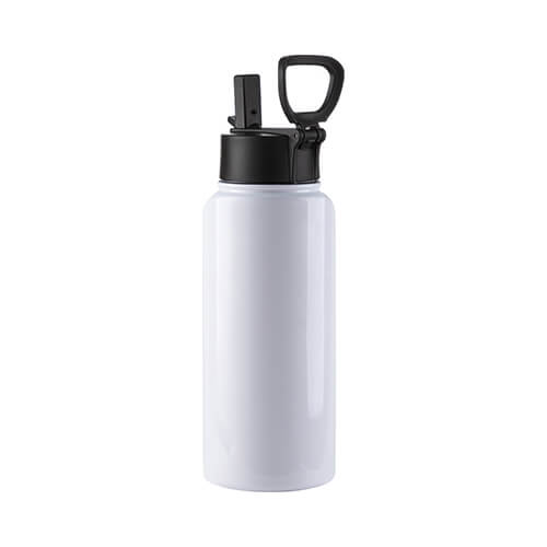 Vattenflaska - en drinkflaska 950 ml med ett hopfällbart handtag för sublimering - vit